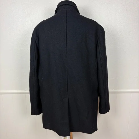 Express Men's Wool Blend Pea Coat Sz XL Black Double Breasted Classic Old Money